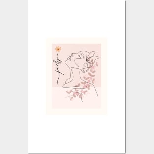 Pretty Girl Line Art Pink Pastel Posters and Art